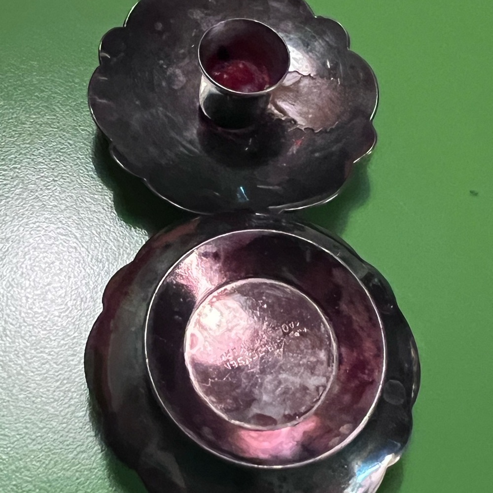 MCM Denmark silver plated candle holders pair set 2 A/5 CHR JENSEN marked - Picture 10 of 11
